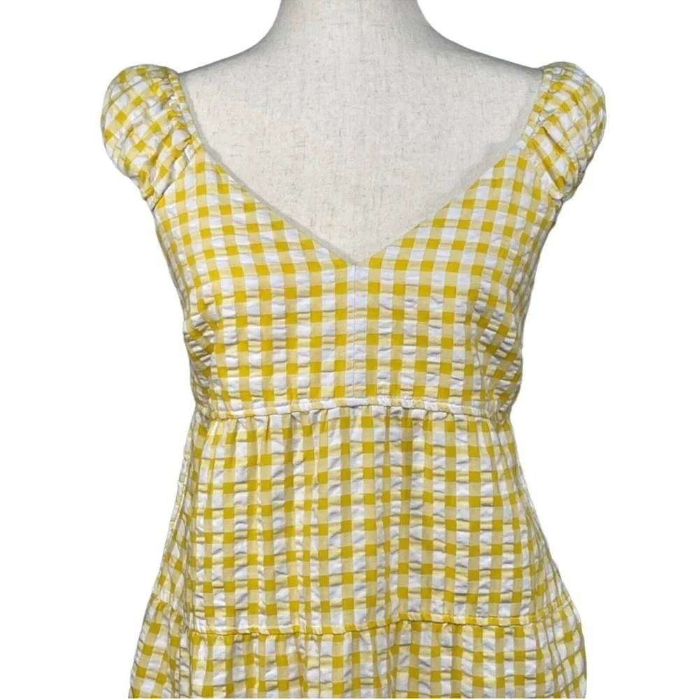 Old Navy Yellow Gingham Tiered Seersucker All-Day Maxi Dress Women's Size S - Picture 4 of 6